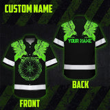 Hi Vis Hawaiian Shirt Reflective Viking Symbol Custom Name For Workers, Truckers, Skull Lovers