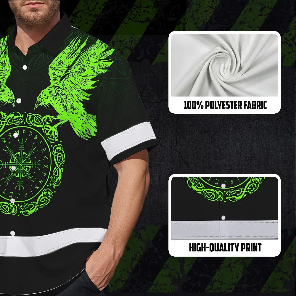 Hi Vis Hawaiian Shirt Reflective Viking Symbol Custom Name For Workers, Truckers, Skull Lovers