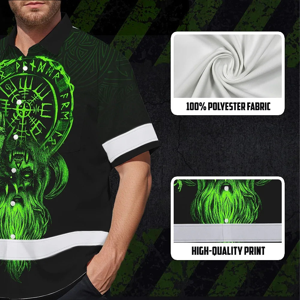 Hi Vis Hawaiian Shirt Reflective Viking Symbol Custom Name Safety Workwear For Workers, Truckers, Operators