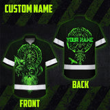 Hi Vis Hawaiian Shirt Reflective Viking Symbol Custom Name Safety Workwear For Workers, Truckers, Operators
