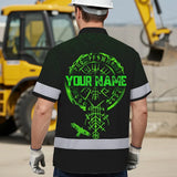 Hi Vis Hawaiian Shirt Reflective Viking Symbol Custom Name Safety Workwear For Workers, Truckers, Operators