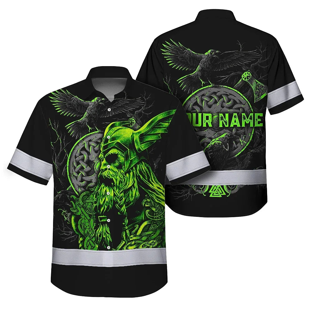 Hi Vis Hawaiian Shirt Reflective Viking Symbol Custom Name Safety Workwear