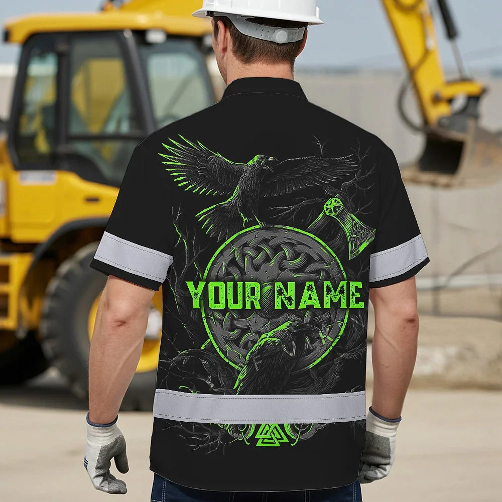 Hi Vis Hawaiian Shirt Reflective Viking Symbol Custom Name Safety Workwear