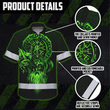 Hi Vis Hawaiian Shirt Reflective Viking Symbol Custom Name Safety Workwear For Workers, Truckers, Operators