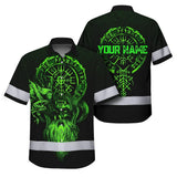 Hi Vis Hawaiian Shirt Reflective Viking Symbol Custom Name Safety Workwear For Workers, Truckers, Operators