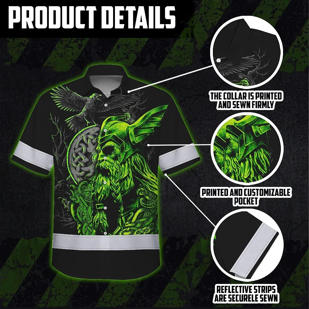 Hi Vis Hawaiian Shirt Reflective Viking Symbol Custom Name Safety Workwear