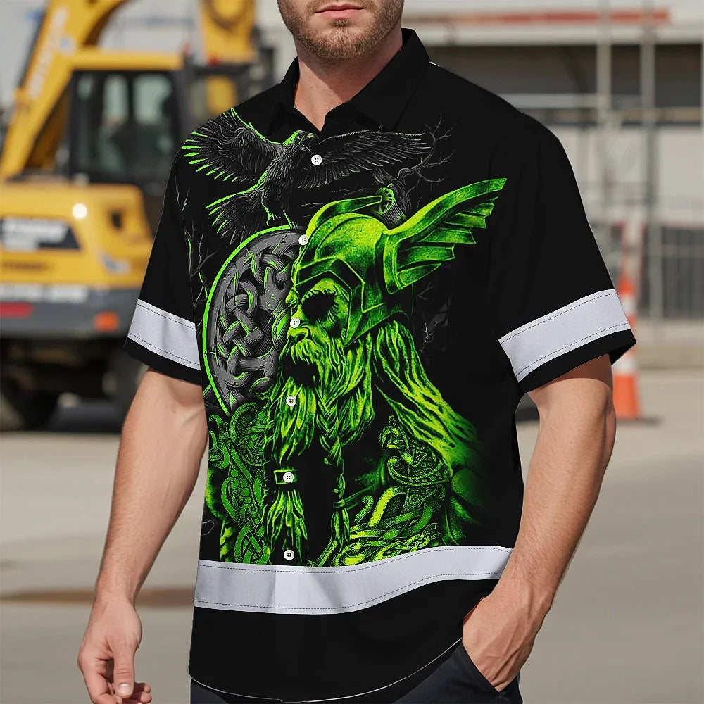 Hi Vis Hawaiian Shirt Reflective Viking Symbol Custom Name Safety Workwear