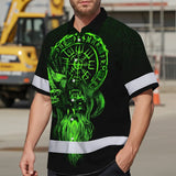 Hi Vis Hawaiian Shirt Reflective Viking Symbol Custom Name Safety Workwear For Workers, Truckers, Operators