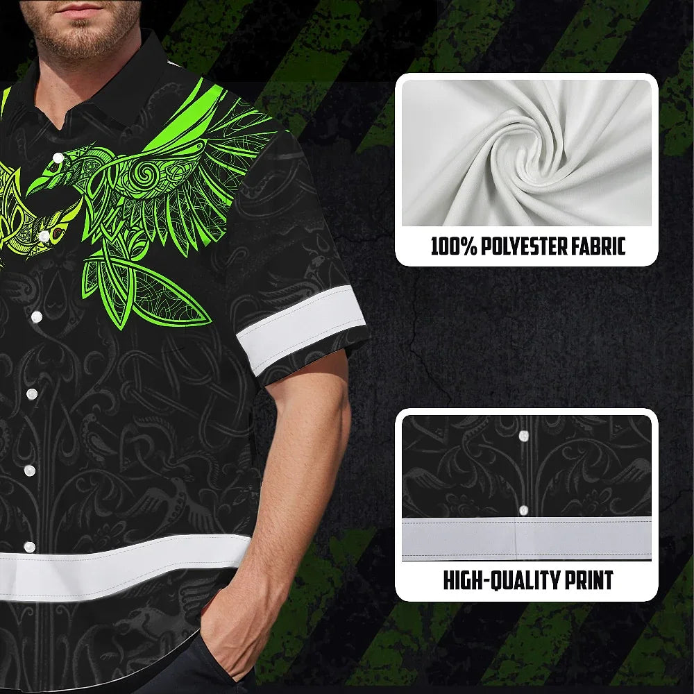 Hi Vis Hawaiian Shirt Reflective Viking Symbol Green Neon Custom Name