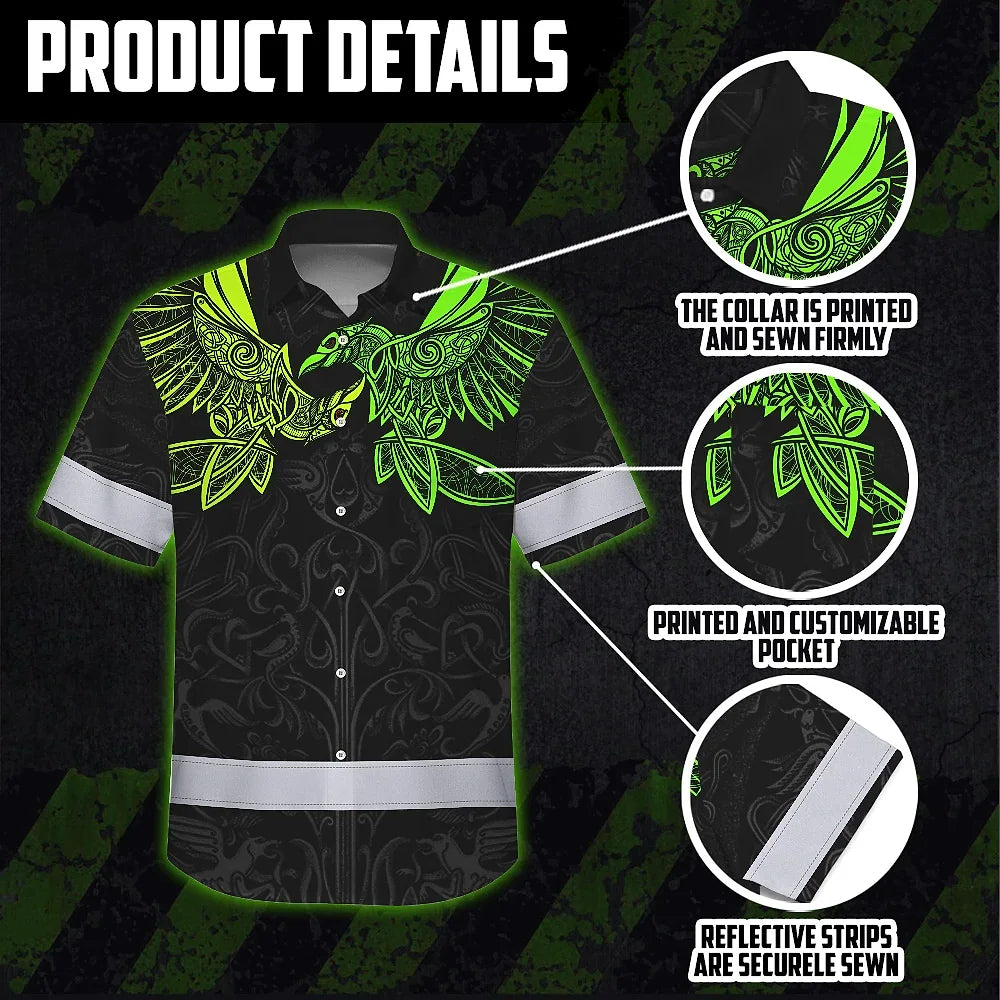 Hi Vis Hawaiian Shirt Reflective Viking Symbol Green Neon Custom Name