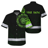 Hi Vis Hawaiian Shirt Reflective Viking Triple Horn Of Odin Gradient Orange Custom Name Safety Workwear For Workers, Truckers