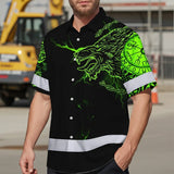 Hi Vis Hawaiian Shirt Reflective Viking With Chain Green Neon Custom Name For Skull Lover