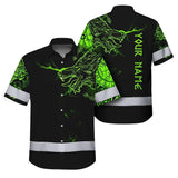 Hi Vis Hawaiian Shirt Reflective Viking With Chain Green Neon Custom Name For Skull Lover
