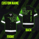 Hi Vis Hawaiian Shirt Reflective Viking With Chain Green Neon Custom Name For Skull Lover