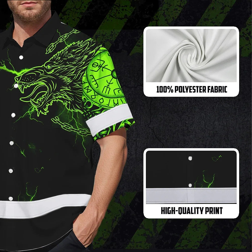 Hi Vis Hawaiian Shirt Reflective Viking With Chain Green Neon Custom Name For Skull Lover