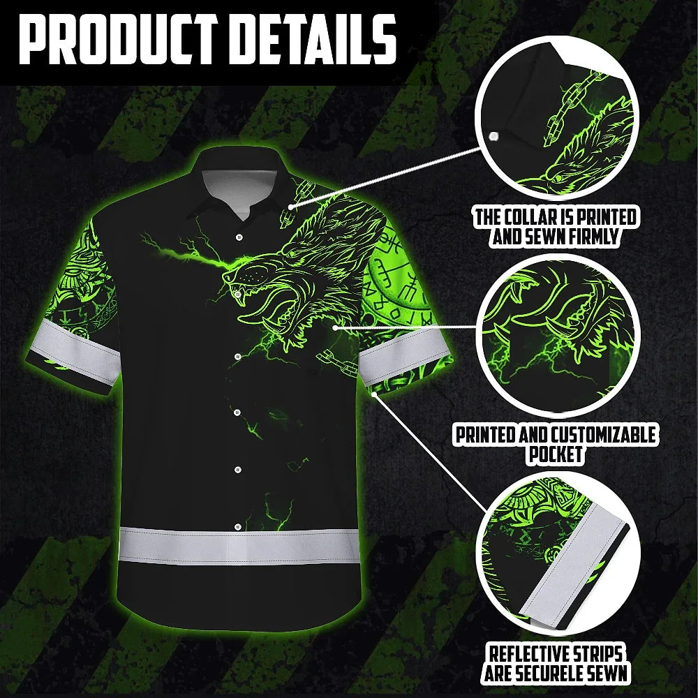 Hi Vis Hawaiian Shirt Reflective Viking With Chain Green Neon Custom Name For Skull Lover