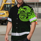 Hi Vis Hawaiian Shirt Reflective Viking Wolf Green Neon Custom Name Safety Workwear For Workers, Truckers