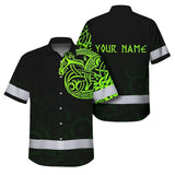Hi Vis Hawaiian Shirt Reflective Viking Wolf Green Neon Custom Name Safety Workwear For Workers, Truckers