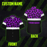 Hi Vis Hawaiian Shirt Reflective Violet Leopard Custom Name Safety Workwear For Workers, Truckers, Operators