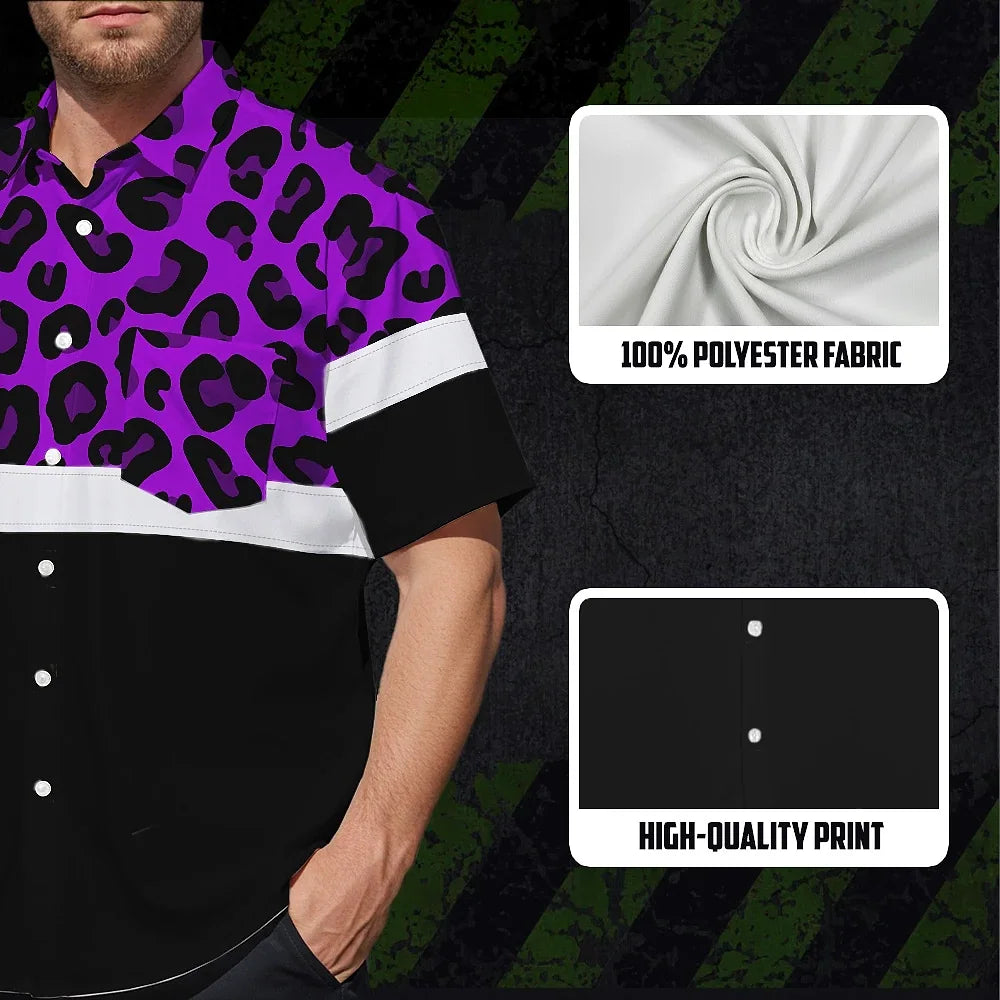 Hi Vis Hawaiian Shirt Reflective Violet Leopard Custom Name Safety Workwear For Workers, Truckers, Operators