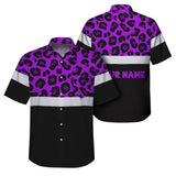 Hi Vis Hawaiian Shirt Reflective Violet Leopard Custom Name Safety Workwear For Workers, Truckers, Operators