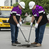 Hi Vis Hawaiian Shirt Reflective Violet Leopard Custom Name Safety Workwear For Workers, Truckers, Operators