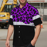 Hi Vis Hawaiian Shirt Reflective Violet Leopard Custom Name Safety Workwear For Workers, Truckers, Operators