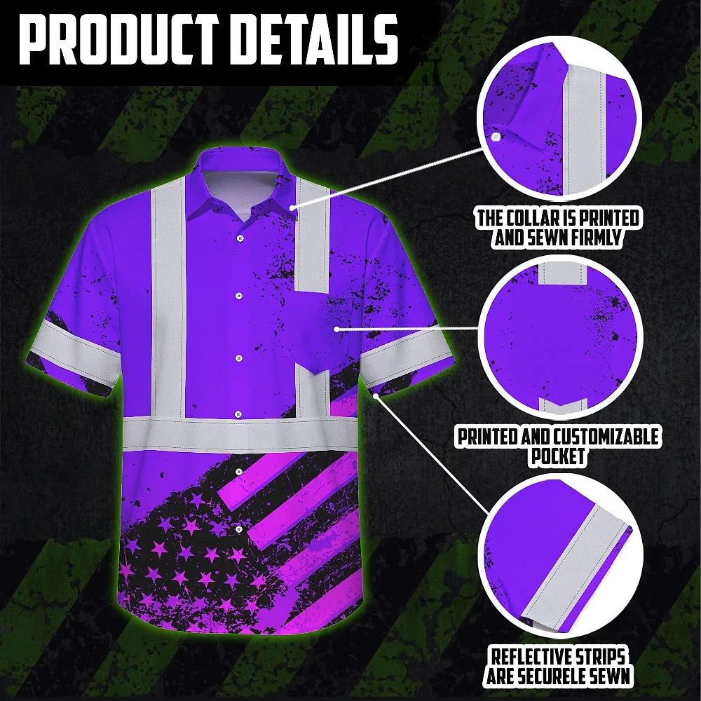 Hi Vis Hawaiian Shirt Reflective Violet US Flag Paint Safety Workwear