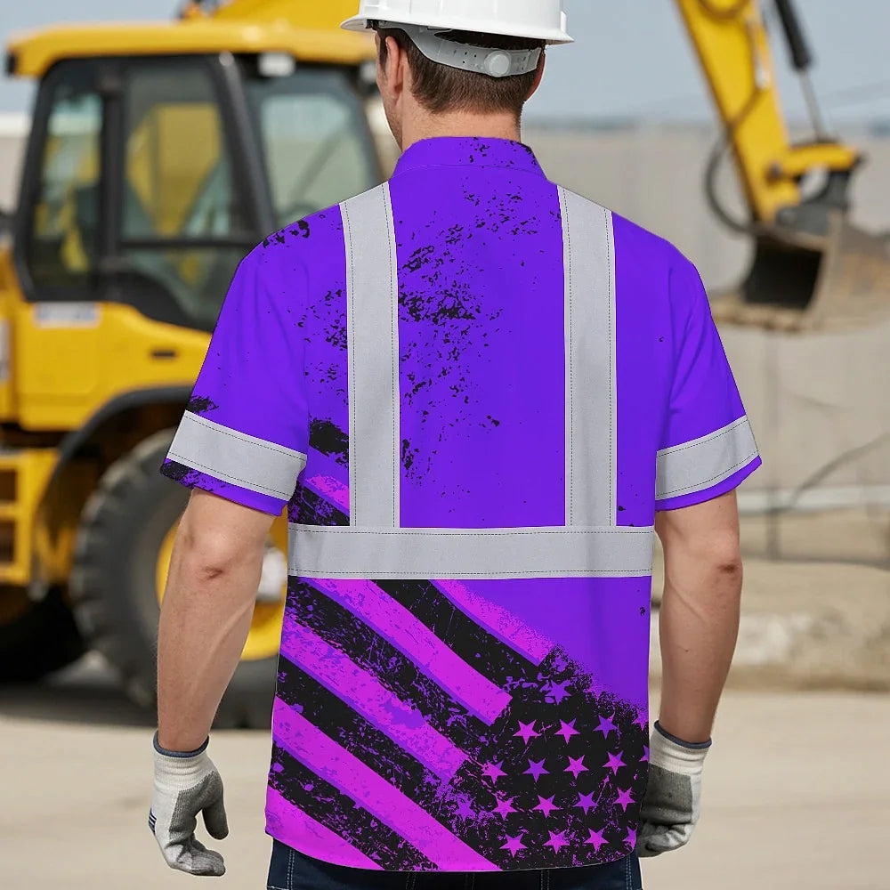 Hi Vis Hawaiian Shirt Reflective Violet US Flag Paint Safety Workwear