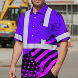 Hi Vis Hawaiian Shirt Reflective Violet US Flag Paint Safety Workwear