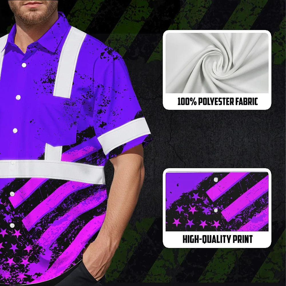 Hi Vis Hawaiian Shirt Reflective Violet US Flag Paint Safety Workwear