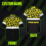 Hi Vis Hawaiian Shirt Reflective Yellow Leopard Custom Name Safety Workwear For Workers, Truckers, Operators
