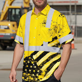 Hi Vis Hawaiian Shirt Reflective Yellow US Flag Paint Safety Workwear