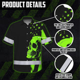 Hi Vis Hawaiian Shirt Skull USA Flag Orange Reflective High Visibility Custom Name Safety Workwear 53