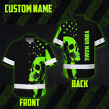 Hi Vis Hawaiian Shirt Skull USA Flag Orange Reflective High Visibility Custom Name Safety Workwear 53