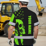 Hi Vis Hawaiian Shirt Skull USA Flag Orange Reflective High Visibility Custom Name Safety Workwear 53