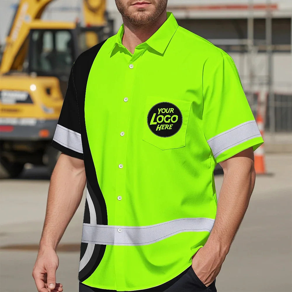 Hi Vis Hawaiian Shirt Uniform Company Reflective Green Neon Custom Name And Logo