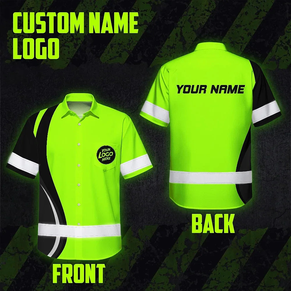 Hi Vis Hawaiian Shirt Uniform Company Reflective Green Neon Custom Name And Logo