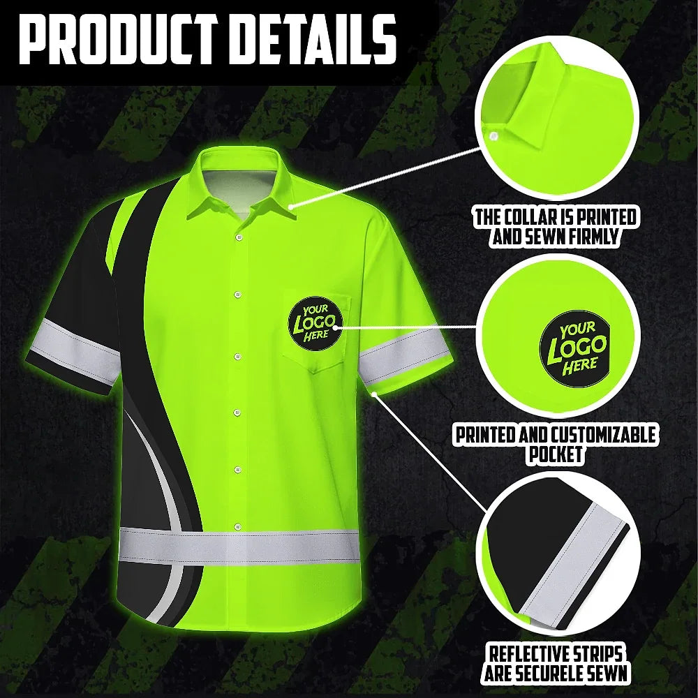 Hi Vis Hawaiian Shirt Uniform Company Reflective Green Neon Custom Name And Logo