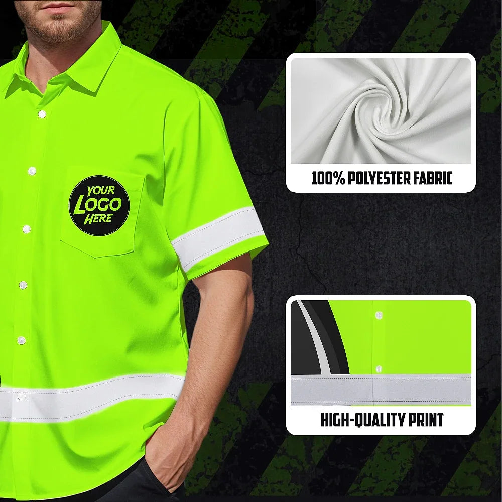 Hi Vis Hawaiian Shirt Uniform Company Reflective Green Neon Custom Name And Logo