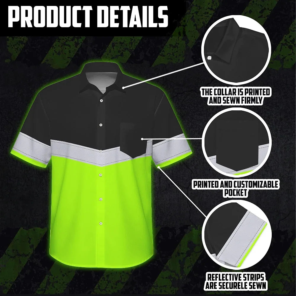 Hi Vis Hawaiian Shirt Uniform Reflective Black Green Custom Name And Logo