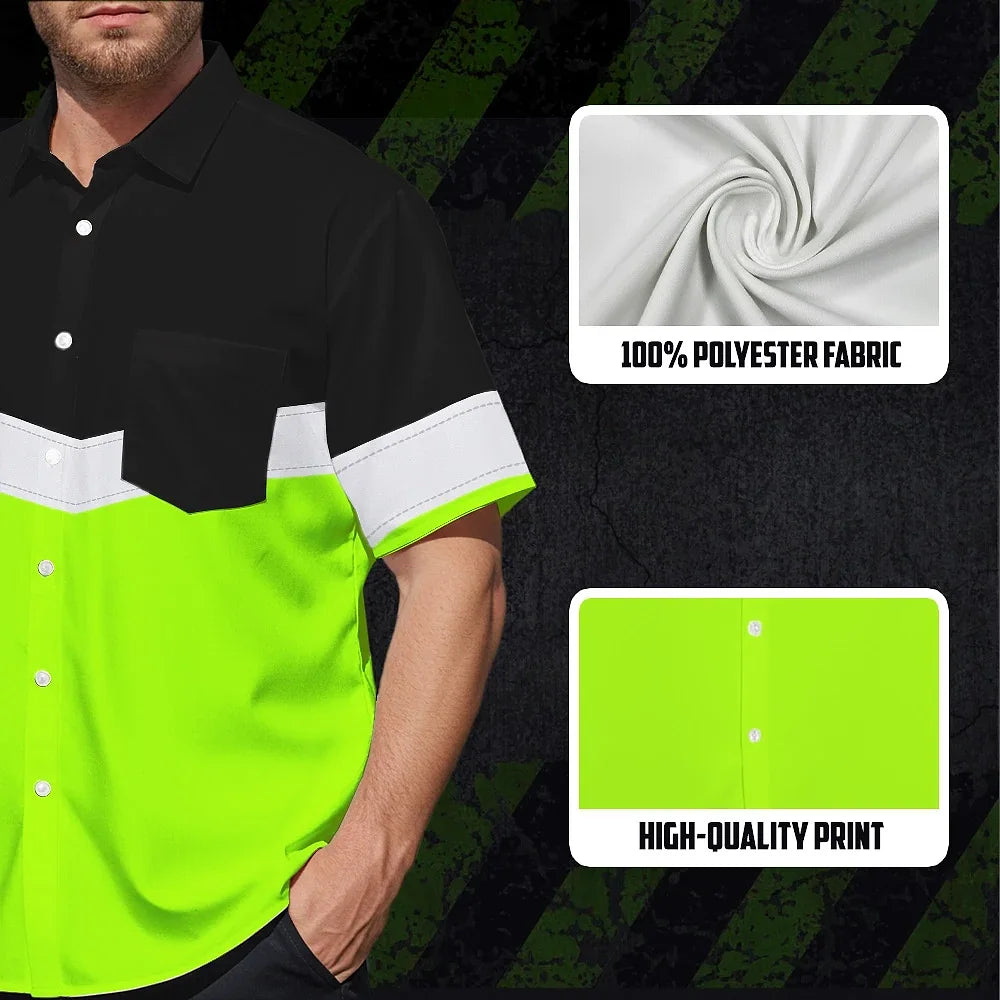 Hi Vis Hawaiian Shirt Uniform Reflective Black Green Custom Name And Logo