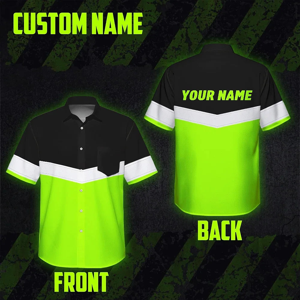 Hi Vis Hawaiian Shirt Uniform Reflective Black Green Custom Name And Logo