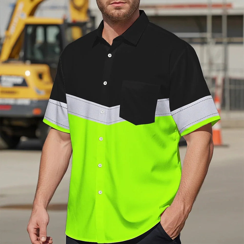 Hi Vis Hawaiian Shirt Uniform Reflective Black Green Custom Name And Logo