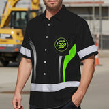 Hi Vis Hawaiian Shirt Uniform Reflective Black Green Neon 2 Custom Name And Logo