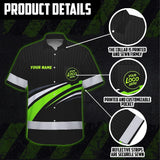 Hi Vis Hawaiian Shirt Uniform Reflective Black Green Neon Color Custom Name And Logo