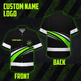Hi Vis Hawaiian Shirt Uniform Reflective Black Green Neon Color Custom Name And Logo