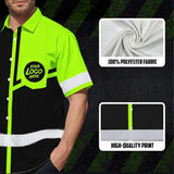 Hi Vis Hawaiian Shirt Uniform Reflective Black Green Neon Custom Name And Logo