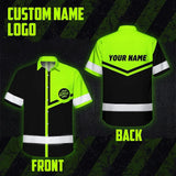 Hi Vis Hawaiian Shirt Uniform Reflective Black Green Neon Custom Name And Logo