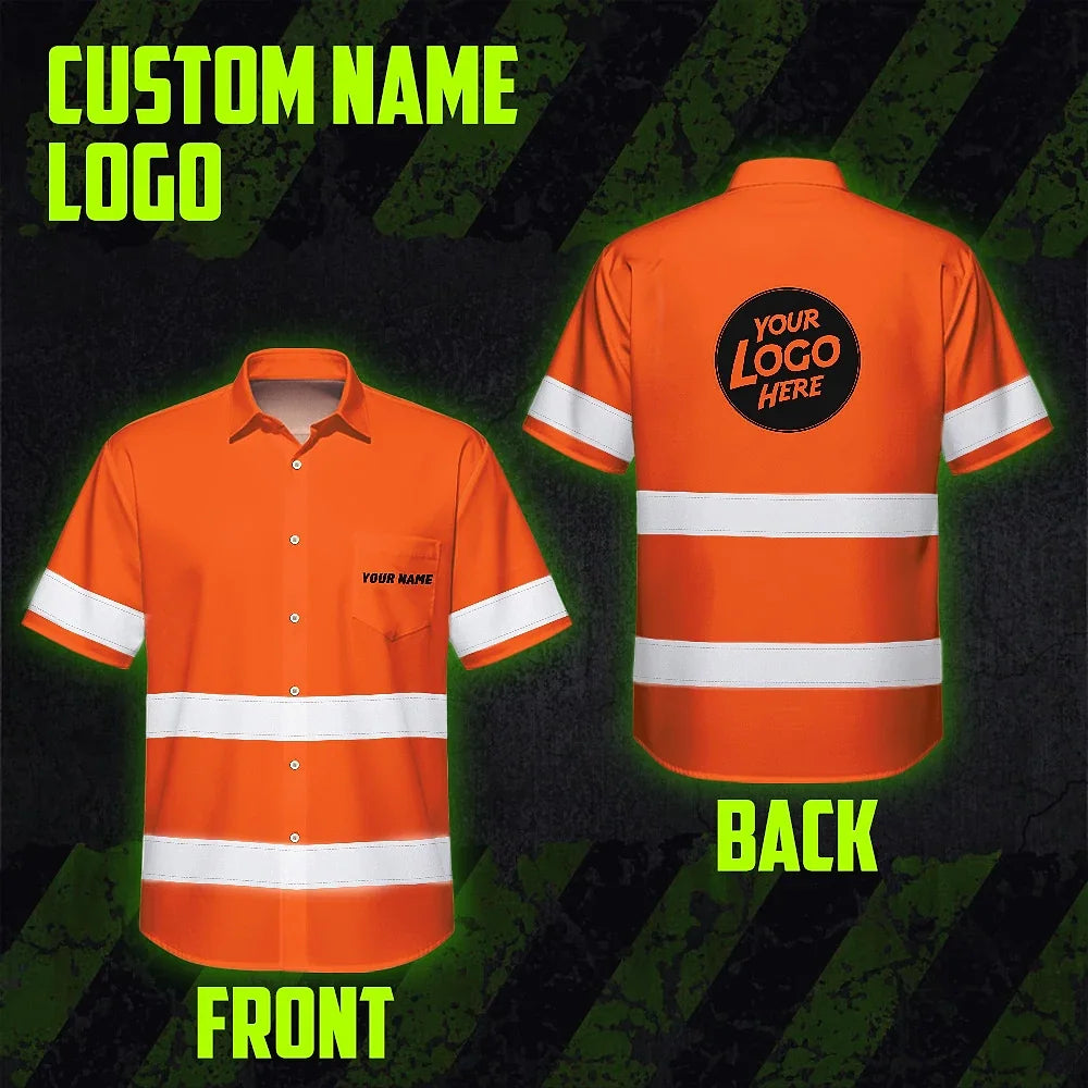 Hi Vis Hawaiian Shirt Uniform Reflective Black Orange Custom Name And Logo